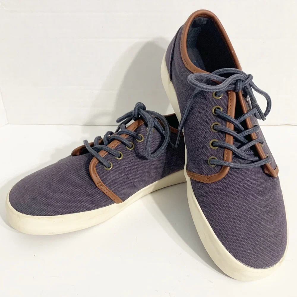 Polo Ralph Lauren Navy Ethan Canvas Sneakers Leather Trim Preppy Low Top Shoes